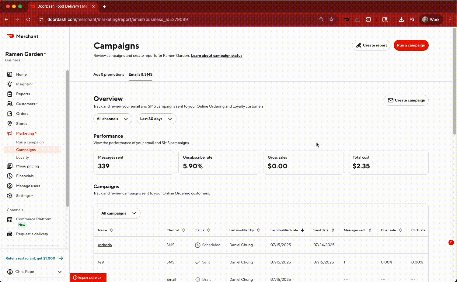 DoorDash Demo Extension in action